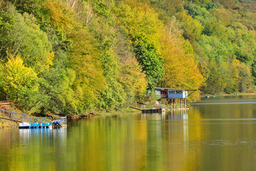 Fototapeta premium Lake Solinskie in the Bieszczady Mountains. Beautiful autumn landscape. Poland 