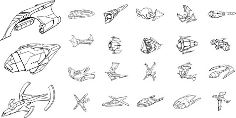 set of hand drawn space ships