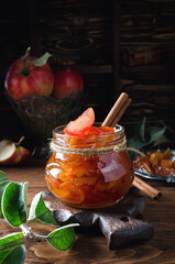 Homemade sweet apple jam with cinnamon