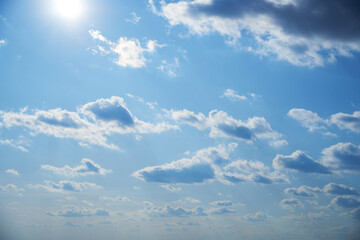 sky, sun and clouds as background during the day, bright and beautiful