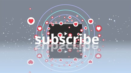 Video screen play button, Streaming preview template, 3d with likes and hearts,