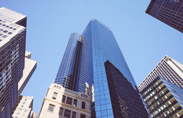 New York City diverse architecture, color toning applied, USA.