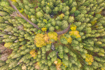 Aerial drone photography of the Karkonosze mountains in Poland during the autumn season. 