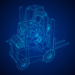 Forklift Loader lift truck. Wireframe illustration.