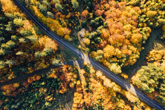 Aerial drone photography of the Karkonosze mountains in Poland during the autumn season. 