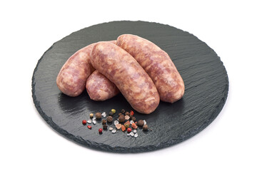 Raw pork Sausages, isolated on white background