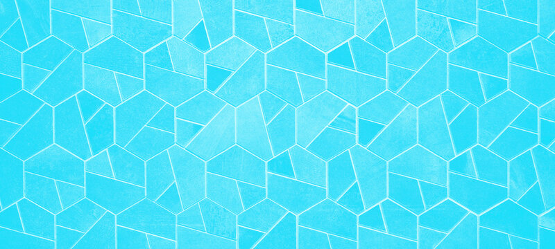 Abstract colored pastel aquamarine turquoise bright seamless geometric hexagonal hexagon mosaic cement stone concrete tile wall texture background banner