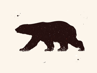 Bear silhouette. Abstract animal shape. Night starry sky
