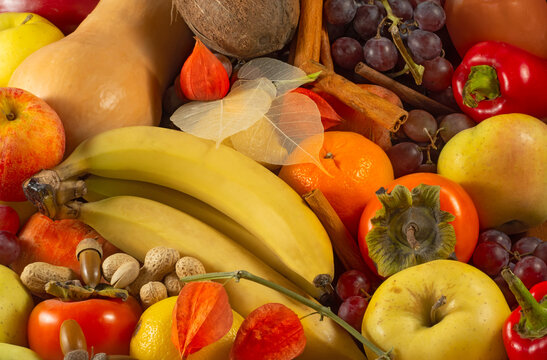 image of many fruits and vegetables close-up