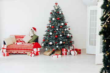 White Room Christmas Tree with Gifts New Year Winter Room Scenery