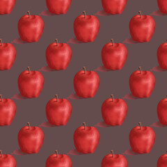 red apple seamless pattern on dark brown