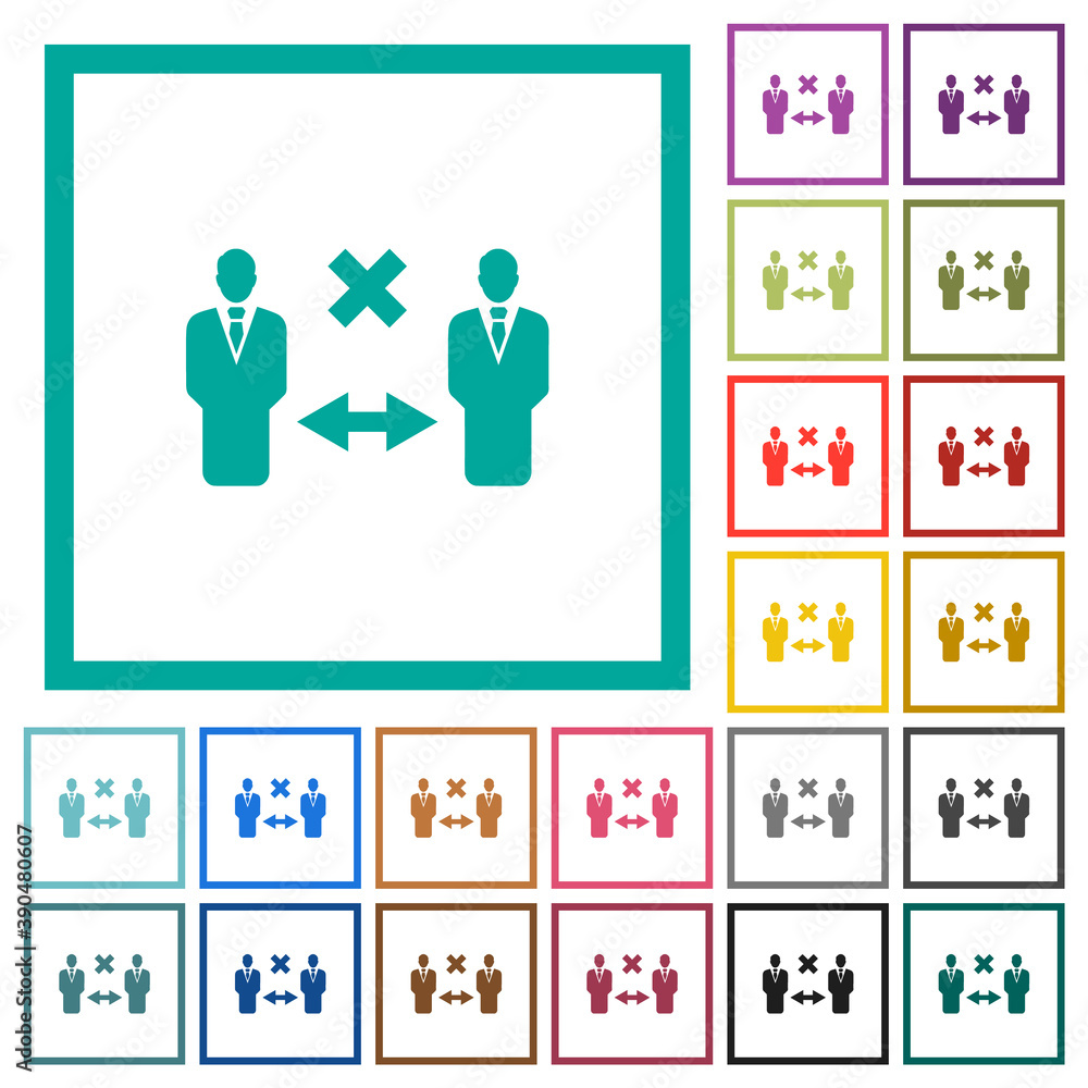 Poster incorrect social distancing flat color icons with quadrant frames