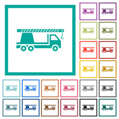 Crane truck flat color icons with quadrant frames