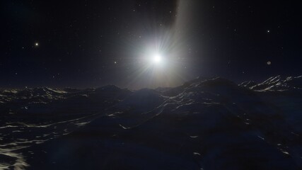 Fototapeta premium Fantastic digital surface of a distant planet, arial digital landscape, science fiction landscape 3d render