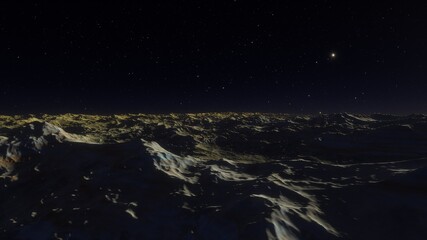 Fantastic digital surface of a distant planet, arial digital landscape, science fiction landscape 3d render