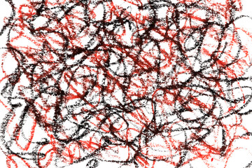 Black and red wax crayons scribble  on white background