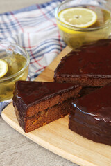 Traditional Austrian cake with green tea