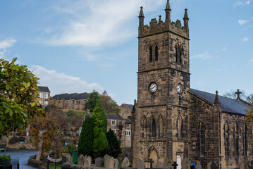 Fototapeta na wymiar The front of St David's Church, Holmbridge, United Kingdom. 