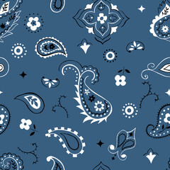 Bandana pattern. Seamless pattern based on ornament paisley Bandana Print. Boho vintage style. Motive for print on fabric or paper. - 390482428