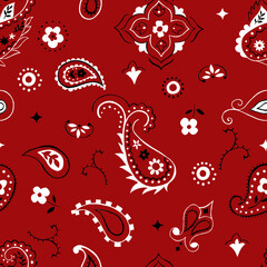 Bandana pattern. Seamless pattern based on ornament paisley Bandana Print. Boho vintage style. Motive for print on fabric or paper. - 390482432
