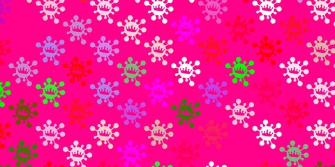 Light pink, green vector pattern with coronavirus elements.