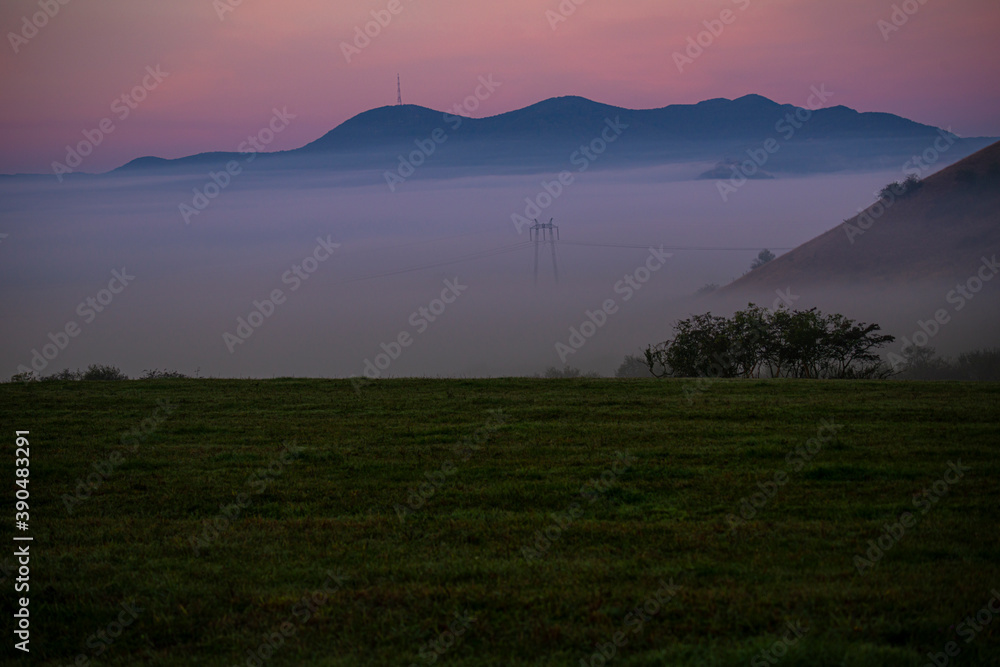 Poster morning fog landscape