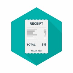 Receipt paper, bill check, invoice, cash receipt. Isolated icon.