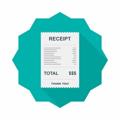 Receipt paper, bill check, invoice, cash receipt. Isolated icon.