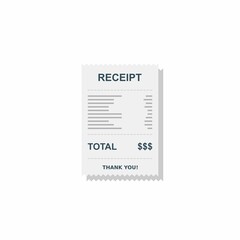 Receipt paper, bill check, invoice, cash receipt. Shadow design. Isolated icon.
