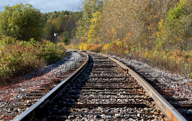 Fototapeta premium Railway tracks in autumn in Ontario, Canada