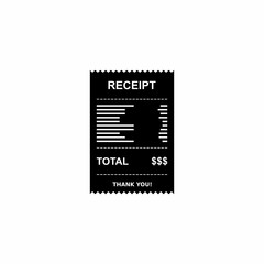 Receipt paper, bill check, invoice, cash receipt. White outline design. Isolated icon.