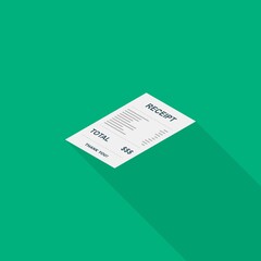 Receipt paper, bill check, invoice, cash receipt. Left view isometric icon.