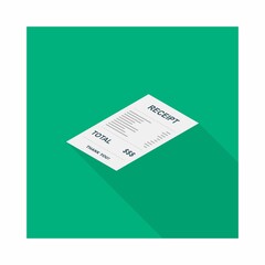 Receipt paper, bill check, invoice, cash receipt. Left view isometric icon.