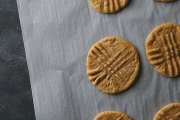 Top view of baked old fashioned peanut butter cookies.