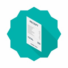 Receipt paper, bill check, invoice, cash receipt. Left view isometric icon.