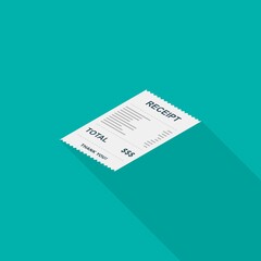 Receipt paper, bill check, invoice, cash receipt. Left view isometric icon.