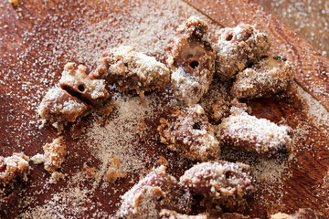 Chicken heart made on skewers, traditional food on barbecue.