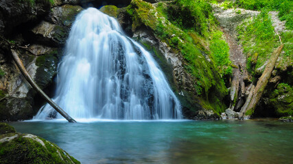 Fototapeta na wymiar A beautiful waterfall in Galbena Gorges, Apuseni massif, Carpathia, Romania.