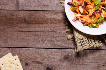 Healthy vegetable salad photographed from directly above