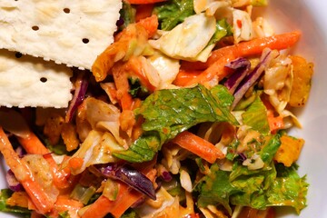 Healthy vegetable salad photographed from directly above