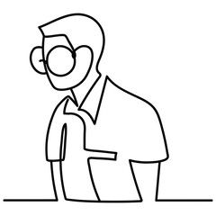 nerd man with glasses portrait continuous line style