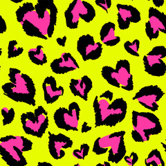 Leopard pattern. Seamless vector print. Abstract repeating pattern - heart leopard skin imitation can be painted on clothes or fabric. - 390486234