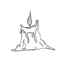 Candle with burning flame. Religion, Christmas, night, Halloween, birthday. Simple object design illustration 