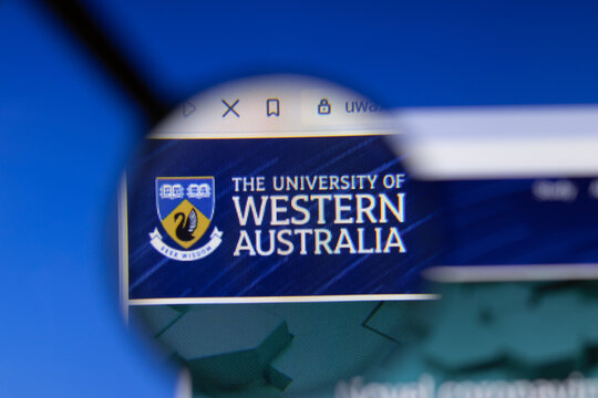 Los Angeles, California, USA - 3 March 2020: University of Western Australia website homepage logo visible on display screen, Illustrative Editorial