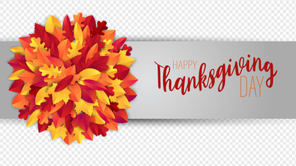 Thanksgiving sale banner, website header or newsletter cover overlay for a custom image. Red and orange fall leaves realistic vector illustration with lettering.