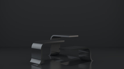 Three black empty podiums or stands for product presentation. 3d render.