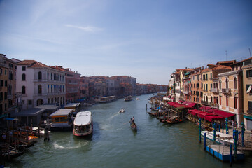 View of Venice Grand Canal with gandola. Architecture and landmarks of Venice. Venice postcard
