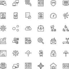 internet vector icon set such as: receive, document, instrument, password, settings, idea, film, e learning and education, link, speaker, science, thin, antivirus, rays, model, barbecue, threat, door