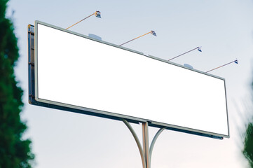 Long billboard mockup, against sky background. - obrazy, fototapety, plakaty