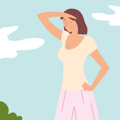 woman looks at something portrait cartoon